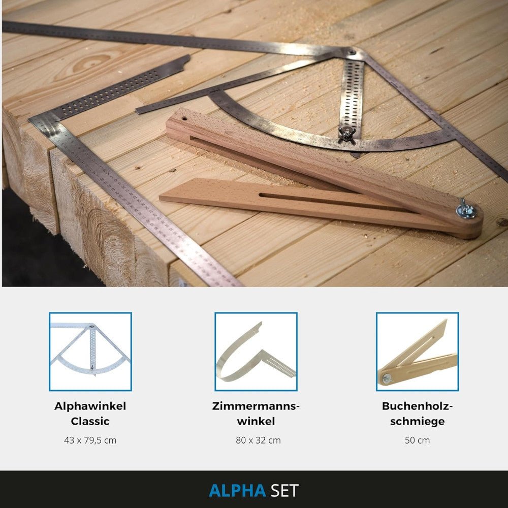 hedue® - Anreissgerät Alphawinkel | Alpha Winkel für Zimmerer , Anreißwinkel & Präzisionswinkel | Winkelmesser