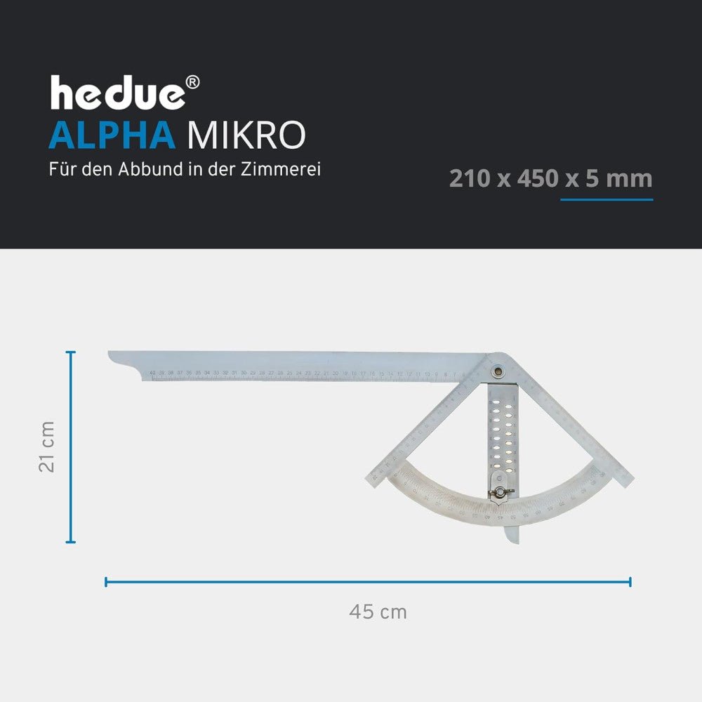 hedue® - Anreissgerät Alphawinkel | Alpha Winkel für Zimmerer , Anreißwinkel & Präzisionswinkel | Winkelmesser