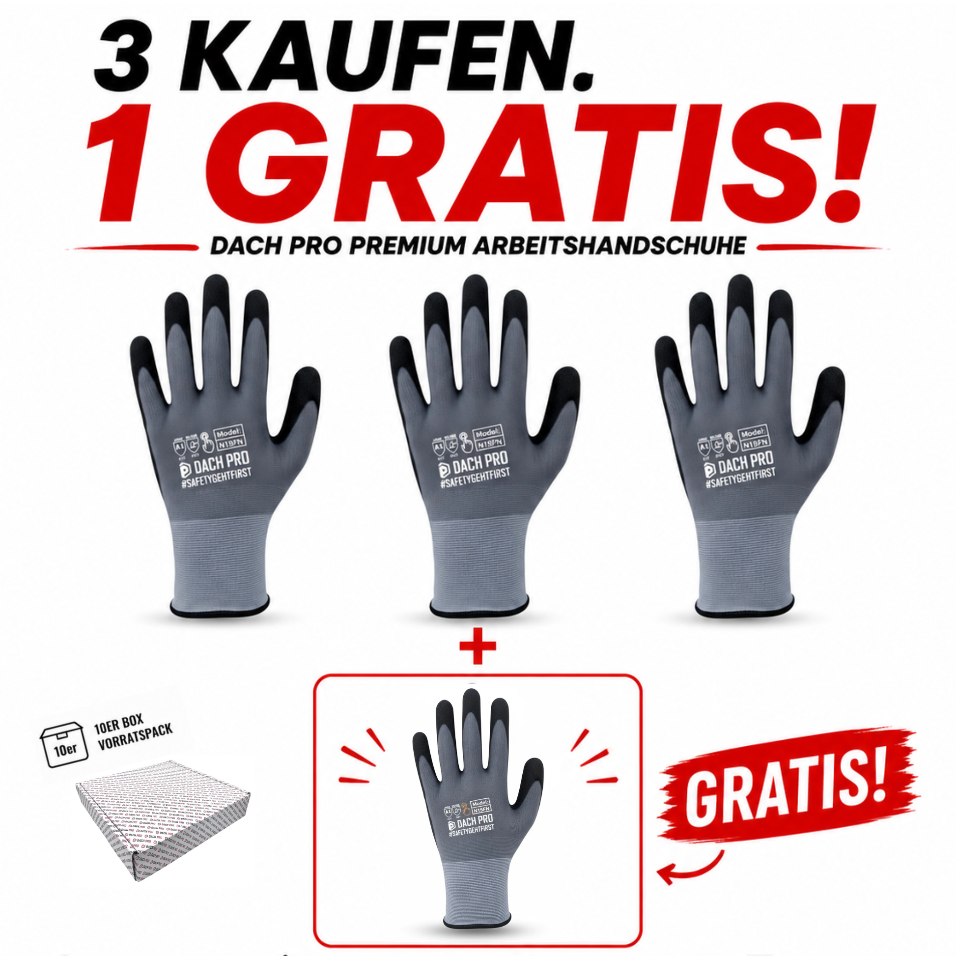 3 KAUFEN. 1 GRATIS! – Premium Arbeitshandschuhe (10er Box)