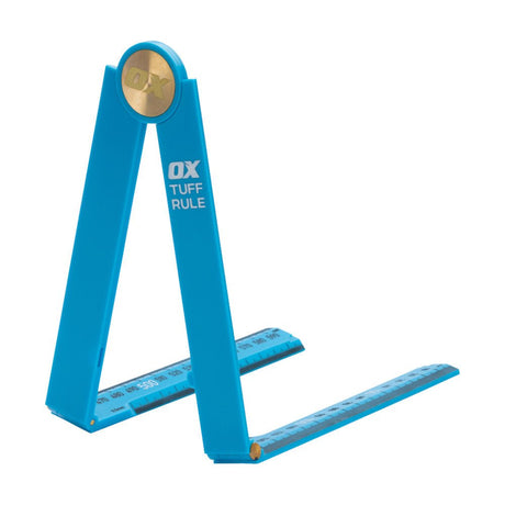 OX TOOLS - OX Pro Tuff Rule – Cyan | metrischer Zollstock & schneller Winkelmesser