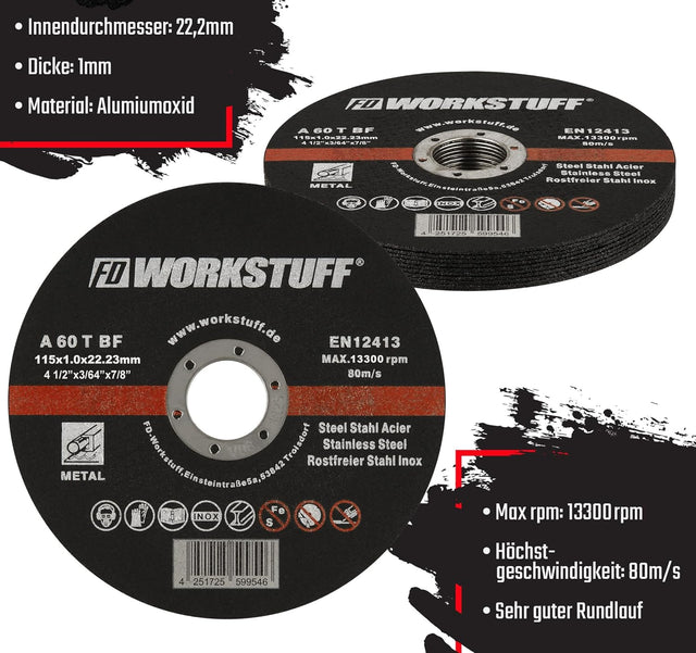 Trennscheiben Ø115 x 1,0 mm – 10er Pack für Winkelschleifer & Flex | Inox geeignet